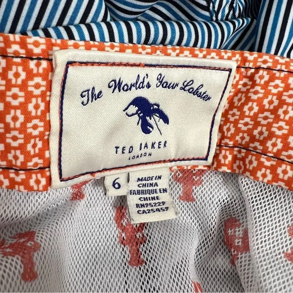 Ted Baker Swim Trunks Lobster Blue Stripe Preppy Country Club Euro Size 6 / 2XL